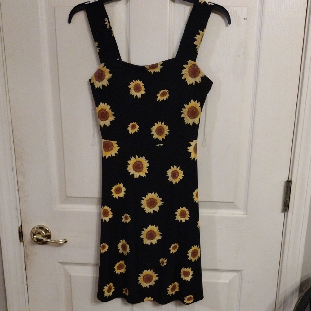 Black and Yellow Sunflower Mini Sundress